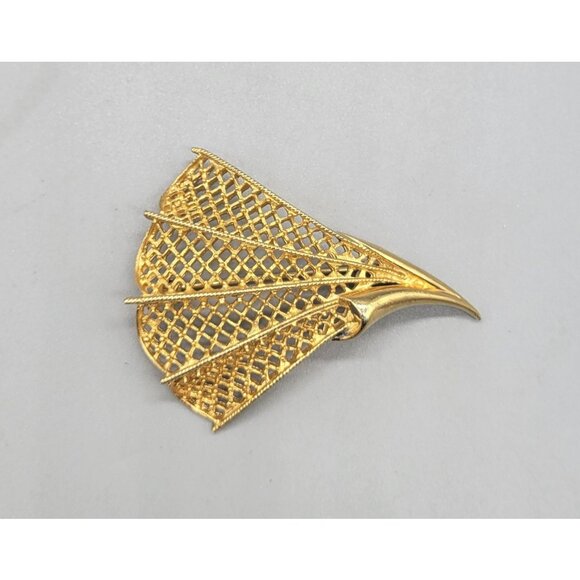 Vintage Gold Tone Fan Look Pin Brooch BR1 - Picture 3 of 5